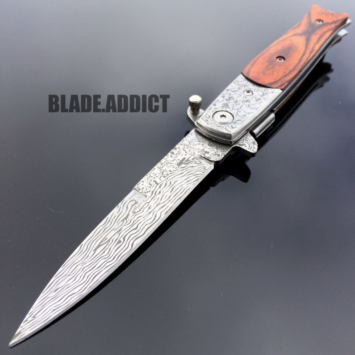 8.5" DAMASCUS Italian Milano Tactical Stiletto Spring Assisted Open Pocket Knife MEGAKNIFE