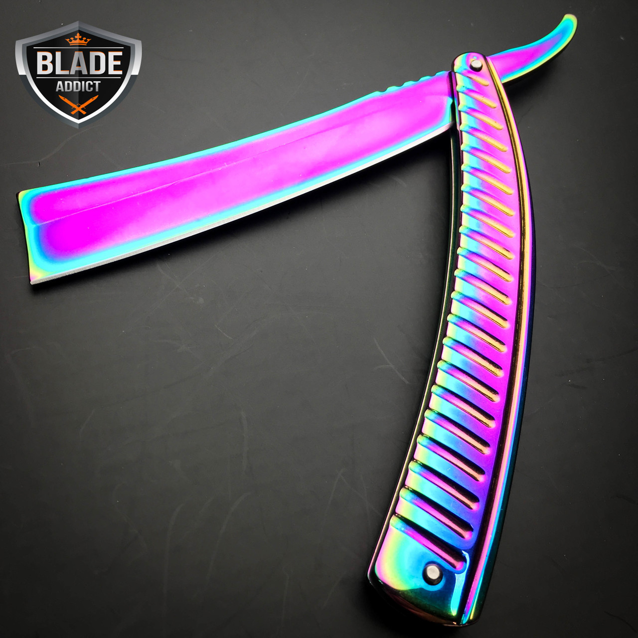 Rainbow FADE Straight Blade Barber Razor Folding Pocket Knife Shaving