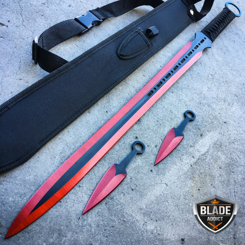 28" NINJA SWORD Full Tang Machete Tactical Blade Katana 2PCS Throwing Knife RED 28" NINJA SWORD Full Tang Machete Tactical Blade Katana 2PCS Throwing Knife RED