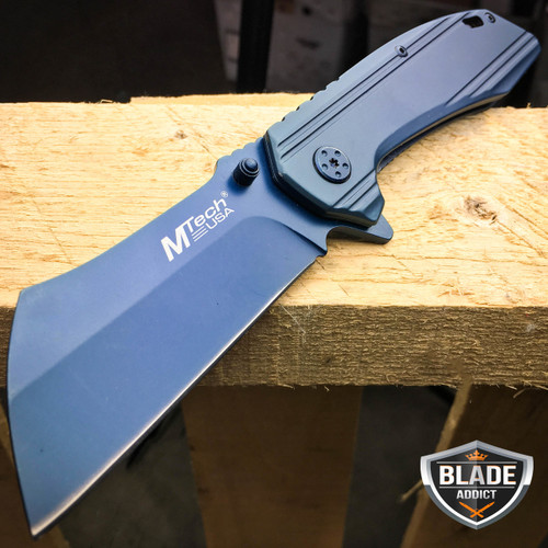 M-TECH TACTICAL Spring Assisted Open Pocket Knife CLEAVER RAZOR TITANIUM BLUE M-TECH TACTICAL Spring Assisted Open Pocket Knife CLEAVER RAZOR TITANIUM BLUE