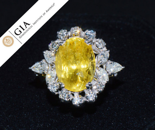 GIA Certified Natural 11CTS VS F Diamond Ceylon No Heat Sapphire 18K Solid Gold Dome Ring