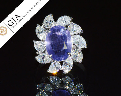 GIA Certified Natural 7CTS VS F Solitaire Diamond Color Change Sapphire 18K Solid Gold Cocktail Ring