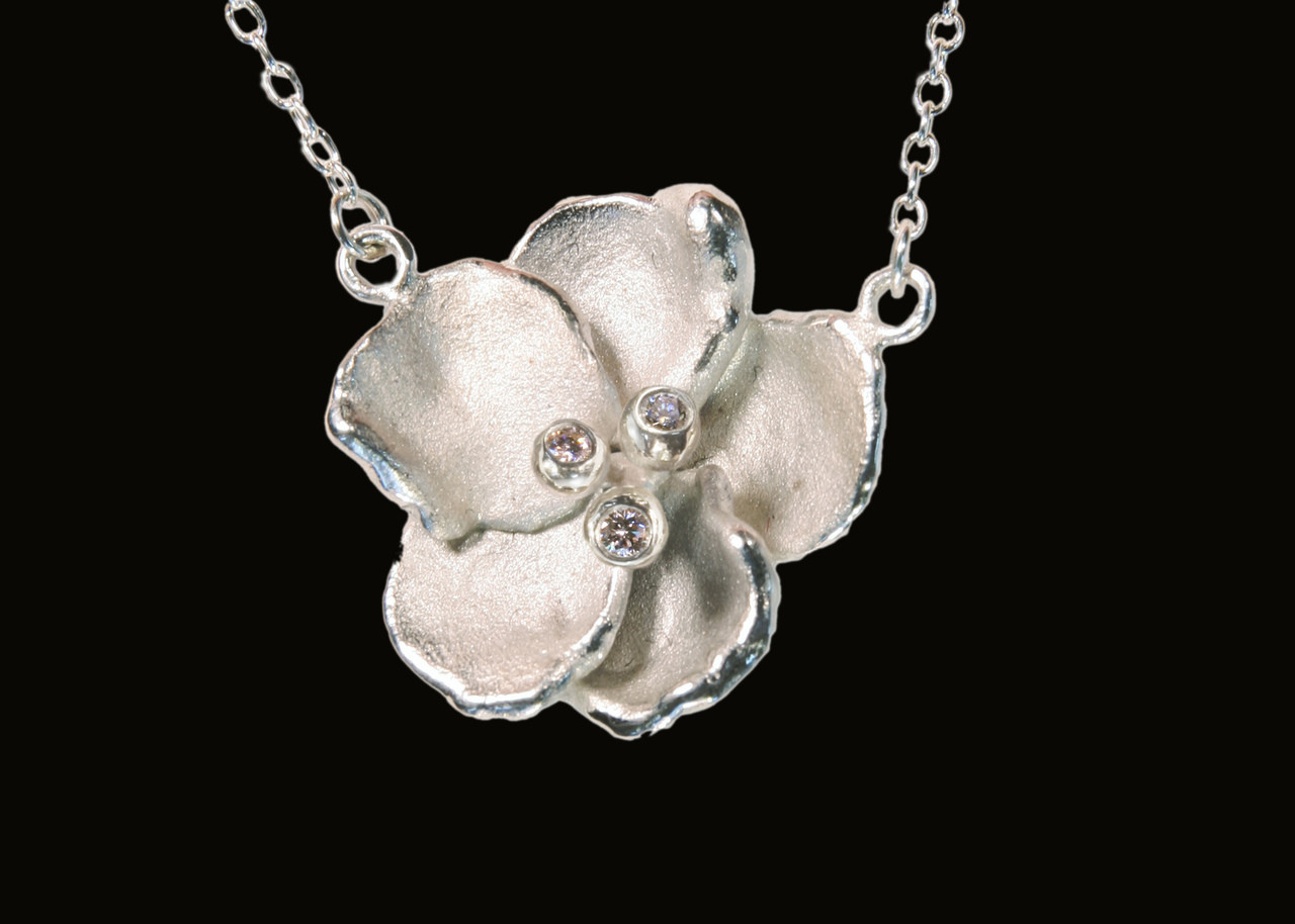 Metal petals- Pansy Bracelet on pearls-Sterling with plate options