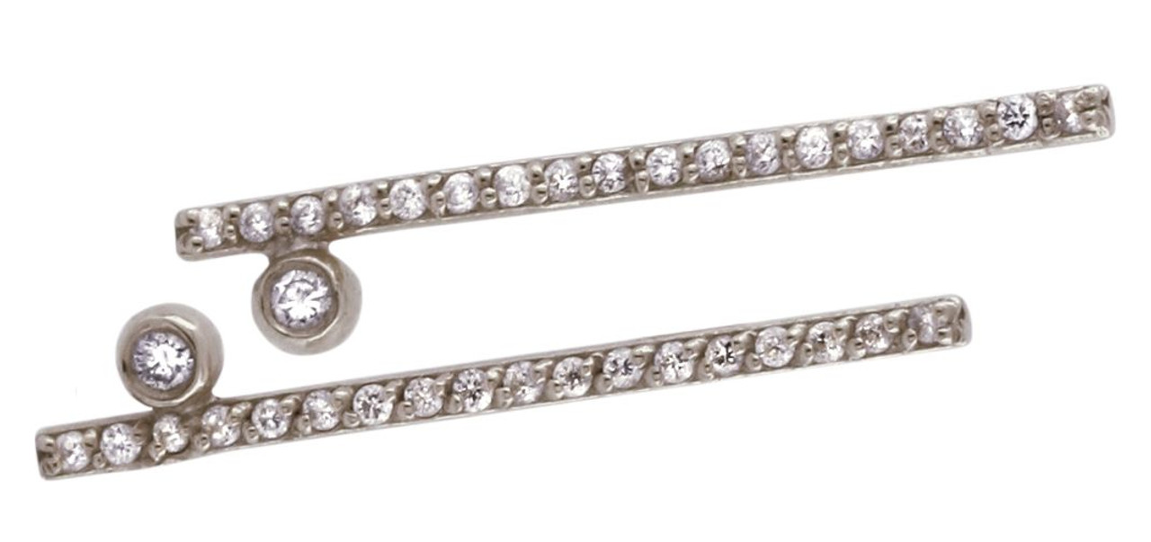 Dot Line Sterling Silver Diamond Inspirational Earrings