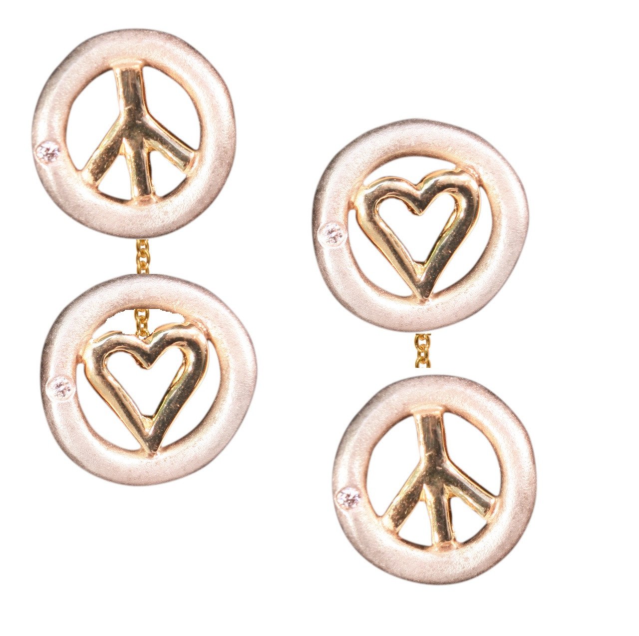 Peace and Love earrings, Sterling and 18K mix