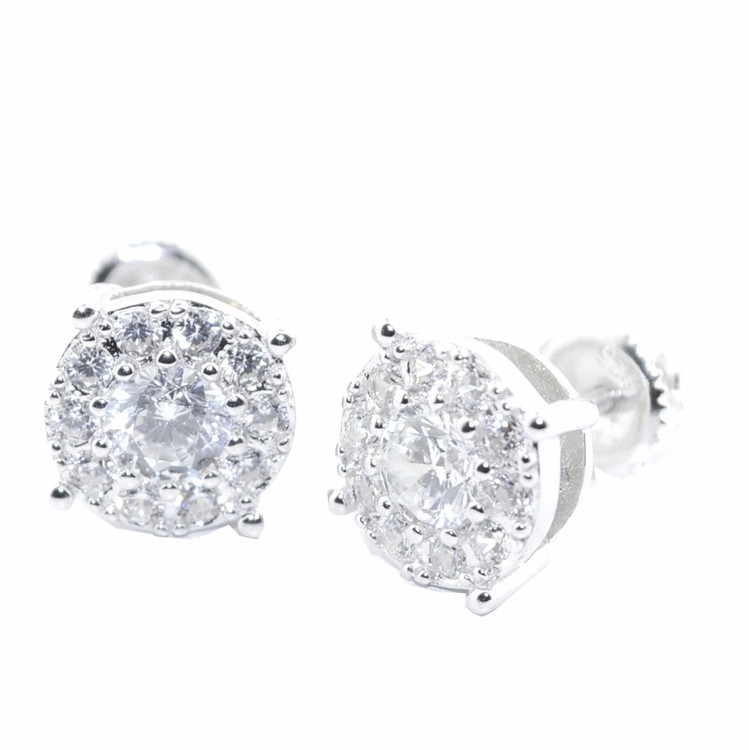 9.5MM Diamond Cz Stud 925 Sterling Silver Round Micro Pave Earrings