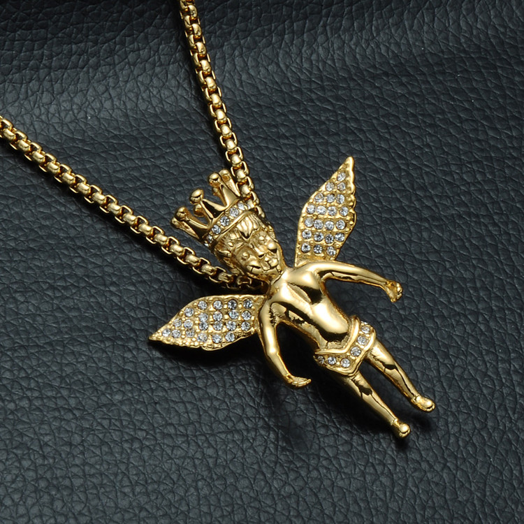 Lab Diamond Crowned Angel Cherub Pendant