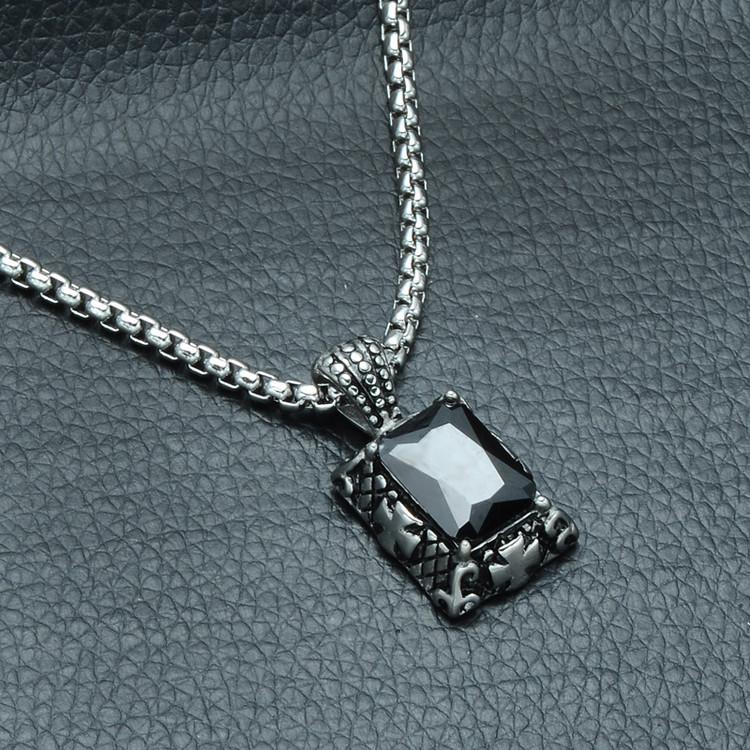 Men's Black Cross Pattern Stainless Steel Simulated Diamond Chain Pendant