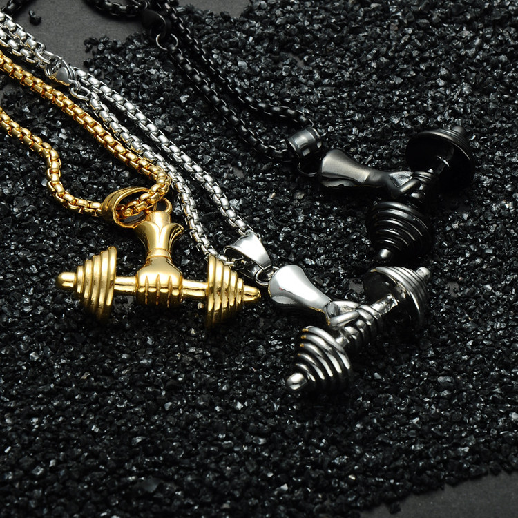 Mens Movin Weight Titanium Stainless Steel Dumbbell Hip Hop Chain Pendant