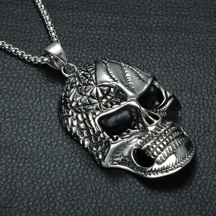 Mens Hip Hop 42MM Skeleton Skull Gang Biker Boy Stainless Steel Pendant