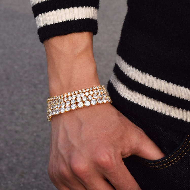 Mens Iced Out Lab Diamond 14k Rose Gold Silver Tennis Chain Bracelet