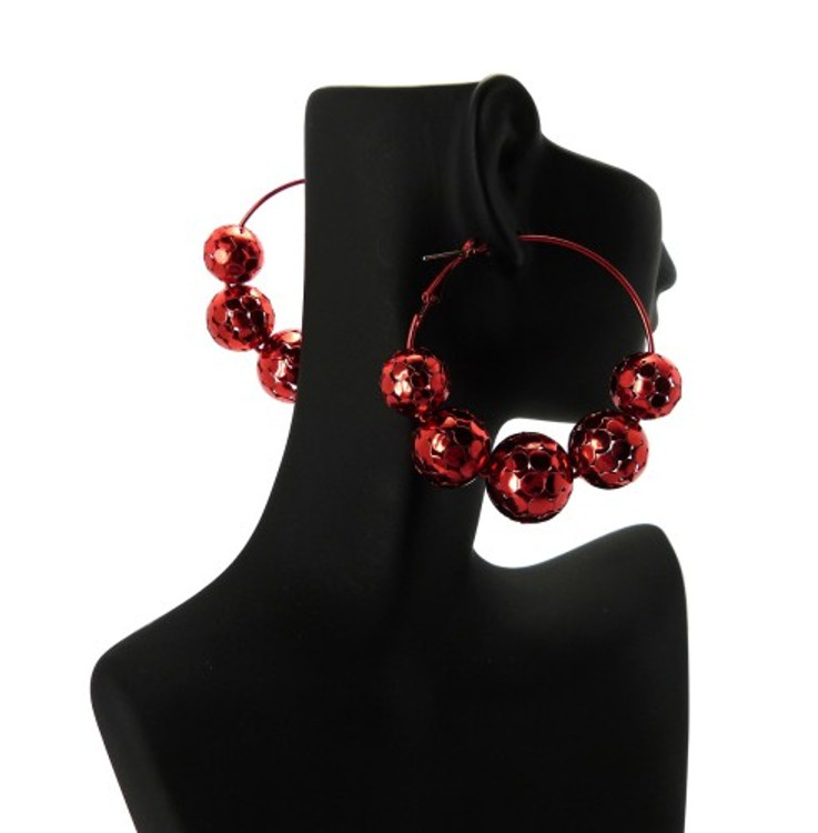 Disco Ball Style Basketball Wives Earrings Red