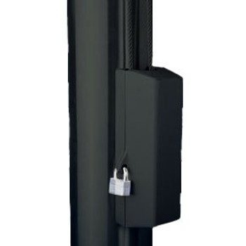 Black Cleat Cover Box With Padlock Lock Fits 3"-3.5" Pole Diameter Black Cleat Cover Box With Padlock Lock Fits 3"-3.5" Pole Diameter
