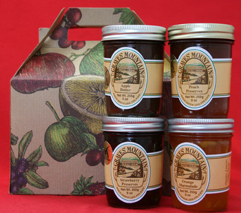 GRAVES MOUNTAIN PRESERVE AND APPLE BUTTER SAMPLER GIFT BOX - ORANGE MARMALADE, STRAWBERRY PRESERVES, AND APPLE BUTTER GRAVES MOUNTAIN PRESERVE AND APPLE BUTTER SAMPLER GIFT BOX - ORANGE MARMALADE, STRAWBERRY PRESERVES, AND APPLE BUTTER