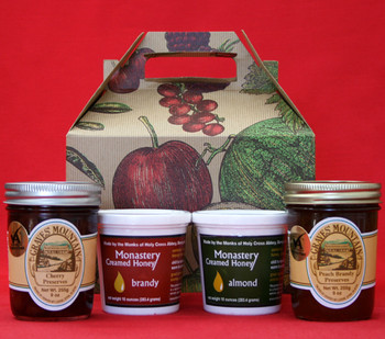 PEACH BRANDY, CHERRY PRESERVES, BRANDY AND ALMOND CREAMED HONEY GIFT BOX PEACH BRANDY, CHERRY PRESERVES, BRANDY AND ALMOND CREAMED HONEY GIFT BOX
