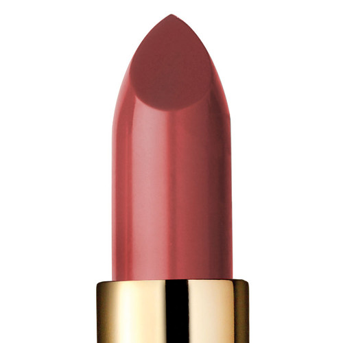 Closeup of bittersweet color lipstick, a rich warm coral with a touch of brown