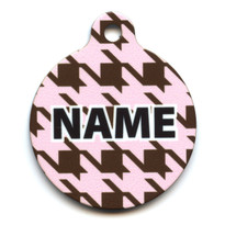 Houndstooth Pink and Brown HD Pet ID Tag Houndstooth Pink and Brown HD Pet ID Tag