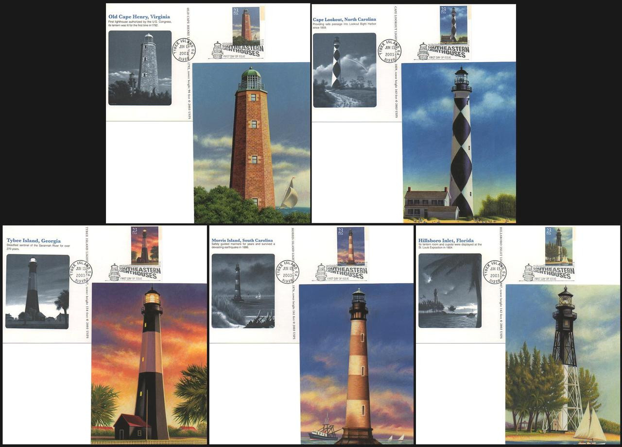 UX395 - UX399 / 23c Southeastern Lighthouses Set of 5 Fleetwood 2003 ...