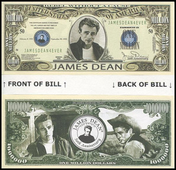 James Dean - Rebel Without A Cause Million Dollar Novelty Commemorative Bill James Dean - Rebel Without A Cause Million Dollar Novelty Commemorative Bill