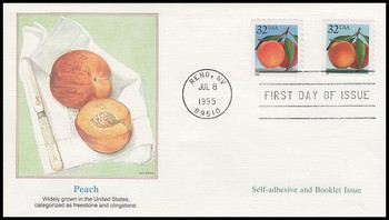 2487 & 2493 / 32c Peach Self-Adhesive & Booklet Combo 1995 Fleetwood FDC 2487 & 2493 / 32c Peach Self-Adhesive & Booklet Combo 1995 Fleetwood FDC