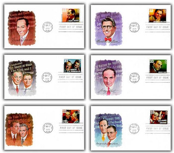 3345 -3350 / 33c Broadway Songwriters 1999 Set of 6 Fleetwood FDCs 3345 -3350 / 33c Broadway Songwriters 1999 Set of 6 Fleetwood FDCs