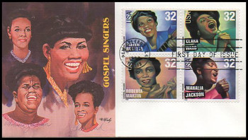 3219a / 32c Gospel Singers Se-Tenant Block of 4 Fleetwood 1998 First Day Cover 3219a / 32c Gospel Singers Se-Tenant Block of 4 Fleetwood 1998 First Day Cover