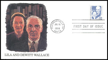 2936 / 32c Lila and DeWitt Wallace - Reader's Digest - Philanthropists : Great Americans Series Fleetwood 1998 FDC 2936 / 32c Lila and DeWitt Wallace - Reader's Digest - Philanthropists : Great Americans Series Fleetwood 1998 FDC