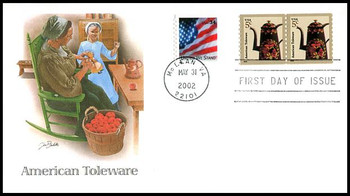 3612 / 5c American Toleware Coil Pair Fleetwood 2002 First Day Cover 3612 / 5c American Toleware Coil Pair Fleetwood 2002 First Day Cover