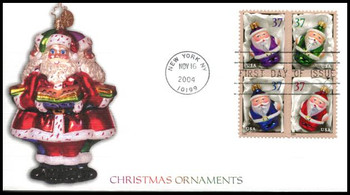3886a / 37c Christmas Santa Ornaments PSA Se-Tenant Block of 4 : Christmas Series Fleetwood 2004 FDC 3886a / 37c Christmas Santa Ornaments PSA Se-Tenant Block of 4 : Christmas Series Fleetwood 2004 FDC