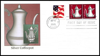 3759 / 3c Silver Coffee Pot PVA Coil Pair : American Design Series 2005 Fleetwood FDC 3759 / 3c Silver Coffee Pot PVA Coil Pair : American Design Series 2005 Fleetwood FDC