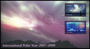 4123a-b / 84c Aurora Borealis and 84c Aurora Australis Singles on 1 Fleetwood 2007 FDC 4123a-b / 84c Aurora Borealis and 84c Aurora Australis Singles on 1 Fleetwood 2007 FDC