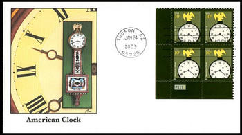 3751 / 10c American Clock Plate Block of 4 Fleetwood 2003 First Day Cover 3751 / 10c American Clock Plate Block of 4 Fleetwood 2003 First Day Cover