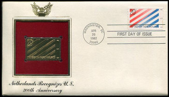 2003 / 20c U.S. - Netherlands Gold Replica 1982 Postal Commemorative Society FDC with Info Card 2003 / 20c U.S. - Netherlands Gold Replica 1982 Postal Commemorative Society FDC with Info Card