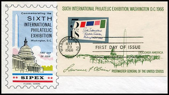1311 / 5c Sipex Souvenir Sheet Imperf 1966 Fluegel FDC 1311 / 5c Sipex Souvenir Sheet Imperf 1966 Fluegel FDC