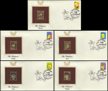 4399 - 4403 / 44c The Simpsons Set of 5 Gold Replica 2009 Postal Commemorative Society FDCs with Info Cards 4399 - 4403 / 44c The Simpsons Set of 5 Gold Replica 2009 Postal Commemorative Society FDCs with Info Cards