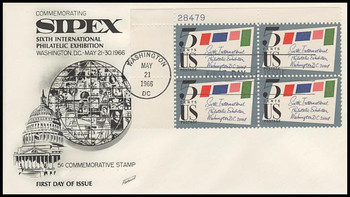 1310 / 5c Sipex Plate Block Upper Left 1966 Fleetwood FDC 1310 / 5c Sipex Plate Block Upper Left 1966 Fleetwood FDC
