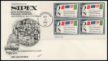 1310 / 5c Sipex Plate Block Lower Left 1966 Fleetwood FDC 1310 / 5c Sipex Plate Block Lower Left 1966 Fleetwood FDC
