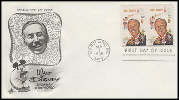 1355 / 6c Walt Disney Attached Pair Artcraft 1968 First Day Cover 1355 / 6c Walt Disney Attached Pair Artcraft 1968 First Day Cover