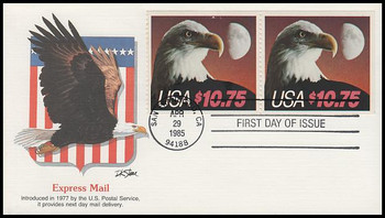 2122 / $10.75 Eagle and Half Moon Express Mail Pair 1985 Fleetwood FDC 2122 / $10.75 Eagle and Half Moon Express Mail Pair 1985 Fleetwood FDC