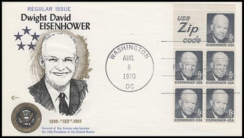 1395b / 8c Eisenhower Booklet Pane : Zip Code 1972 Cover Craft Cachet FDC With Insert Card 1395b / 8c Eisenhower Booklet Pane : Zip Code 1972 Cover Craft Cachet FDC With Insert Card