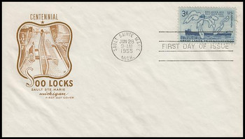 1069 / 3c Soo Locks Centennial House Of Farnam 1955 FDC (WATER STAINS, SEE IMAGE) 1069 / 3c Soo Locks Centennial House Of Farnam 1955 FDC (WATER STAINS, SEE IMAGE)