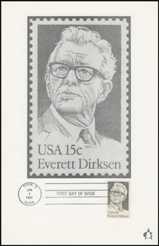 1874 / 15c Everett Dirksen 1981 Andrews Cachet Maxi Card FDC 1874 / 15c Everett Dirksen 1981 Andrews Cachet Maxi Card FDC