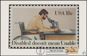 1925 / 18c International Year of the Disabled 1981 Andrews Cachet Maxi Card FDC 1925 / 18c International Year of the Disabled 1981 Andrews Cachet Maxi Card FDC