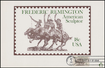 1934 / 18c Frederic Remington : American Sculptor 1981 Andrews Cachet Maxi Card FDC 1934 / 18c Frederic Remington : American Sculptor 1981 Andrews Cachet Maxi Card FDC