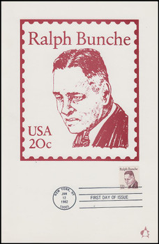1860 / 20c Ralph Bunche : Great Americans Series 1982 Andrews Cachet Maxi Card FDC 1860 / 20c Ralph Bunche : Great Americans Series 1982 Andrews Cachet Maxi Card FDC