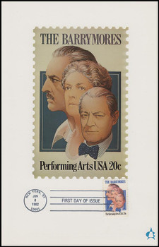 2012 / 20c The Barrymores : Performing Arts Series 1982 Andrews Cachet Maxi Card FDC 2012 / 20c The Barrymores : Performing Arts Series 1982 Andrews Cachet Maxi Card FDC