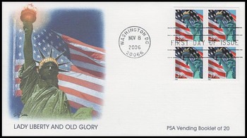 3985c / 39c Statue of Liberty and Flag Pane of 4 Fleetwood 2006 FDC 3985c / 39c Statue of Liberty and Flag Pane of 4 Fleetwood 2006 FDC