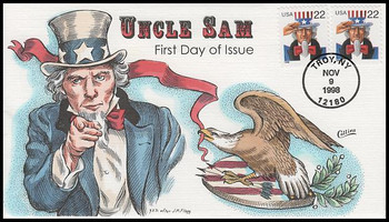 3259 / 22c Uncle Sam Se-Tenant Pair 1998 Collins Hand Painted First Day Cover 3259 / 22c Uncle Sam Se-Tenant Pair 1998 Collins Hand Painted First Day Cover