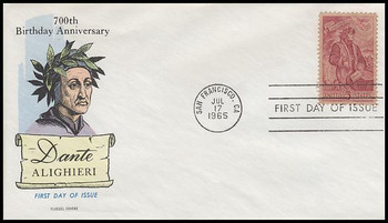 1268 / 5c Dante Alighieri 1965 Fluegel First Day Cover 1268 / 5c Dante Alighieri 1965 Fluegel First Day Cover