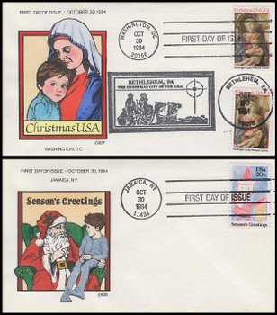 2107 - 2108 / Christmas Religious and Santa Claus Set of 2 Collins Hand-Painted 1984 First Day Covers 2107 - 2108 / Christmas Religious and Santa Claus Set of 2 Collins Hand-Painted 1984 First Day Covers